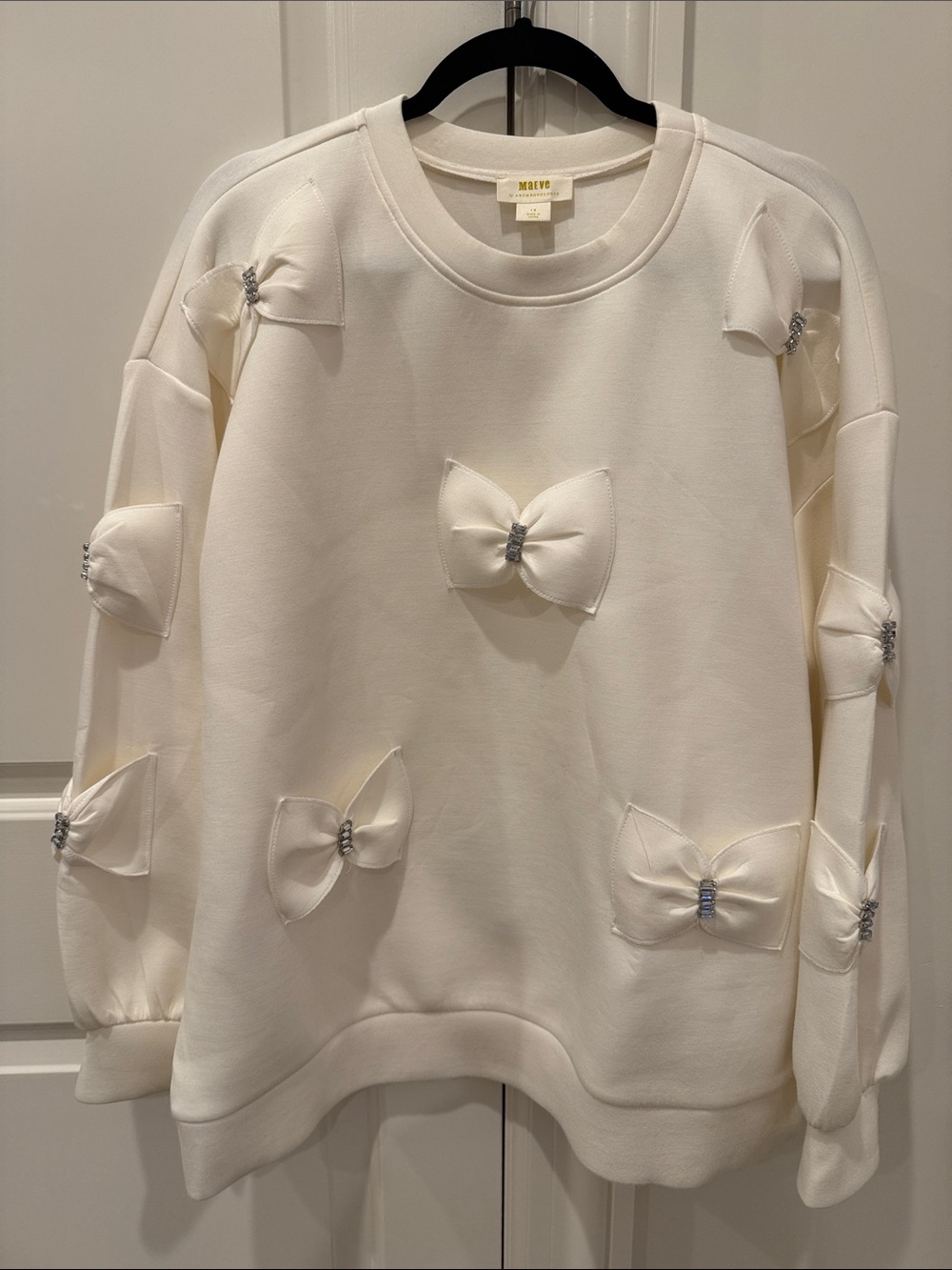 Maeve White Embellished Bow Sweatshirt Size 1X